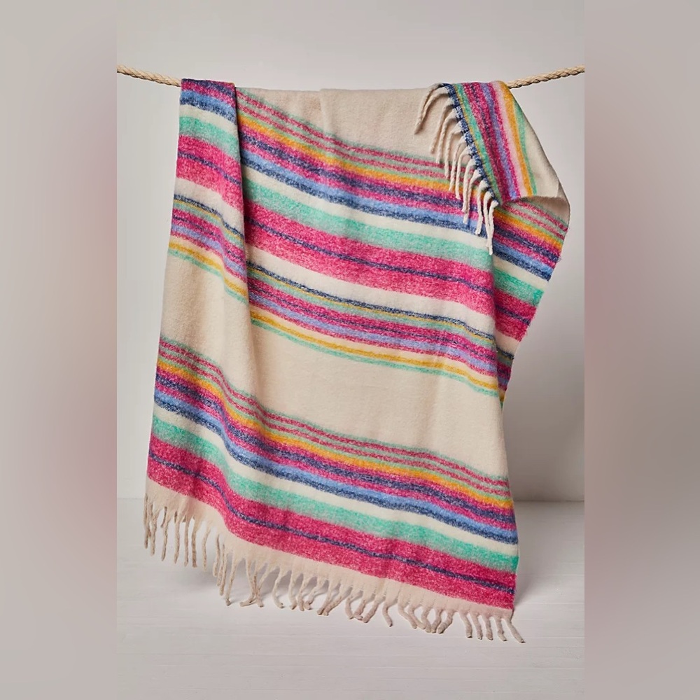 New Free People FP Home Bedding Skye Multi Color Fringe Throw Blanket